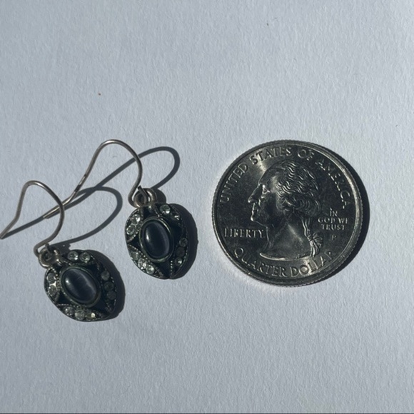 Sterling Silver Grey CZ Tumbled Purple Stone Dainty Earrings - Picture 2 of 5